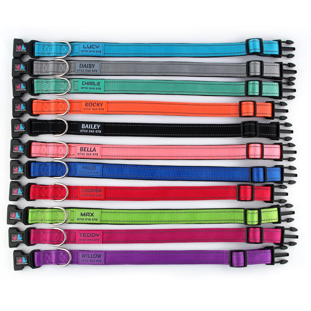 Personalised Printed ID Reflective Deluxe Padded Dog Collar UK Custom Pet Collars UK