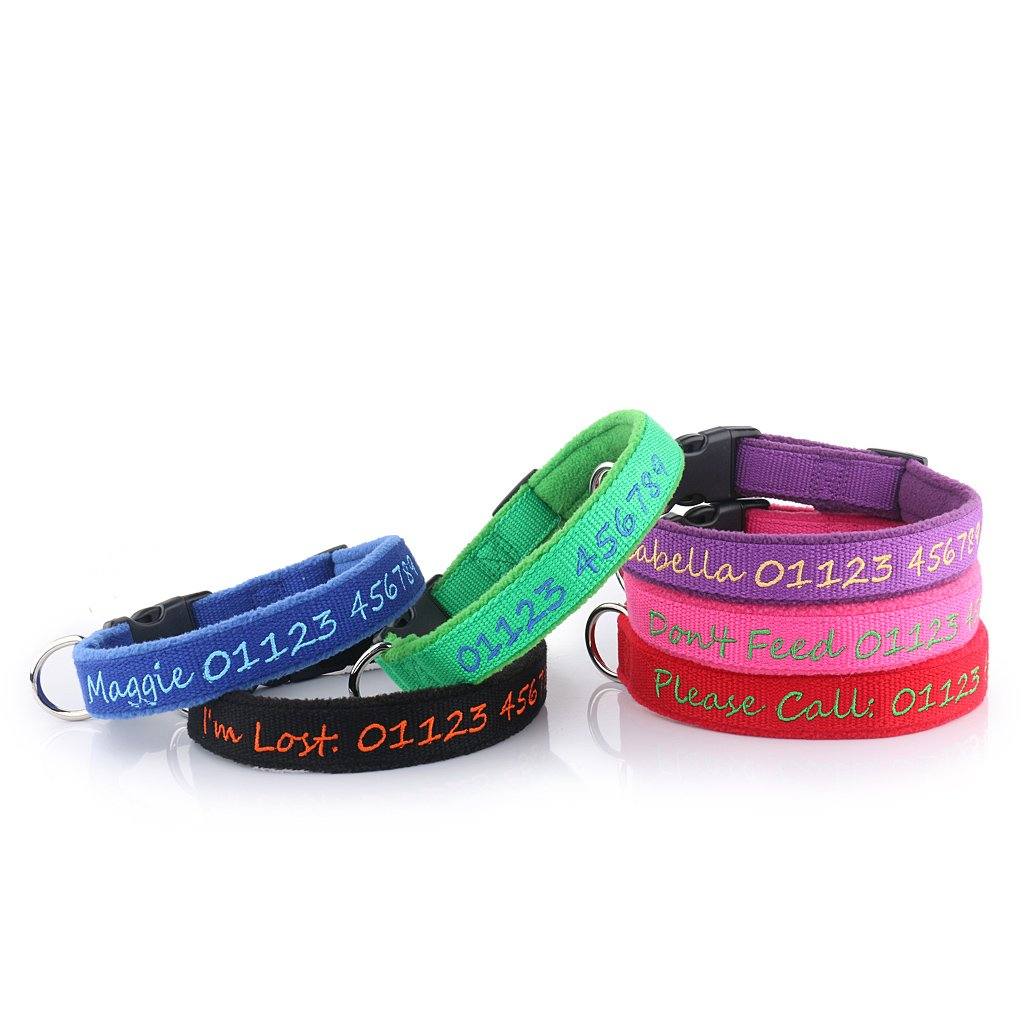 Deluxe Bamboo & Padded Fleece Personalised Dog Collar UK Custom Pet Collars UK