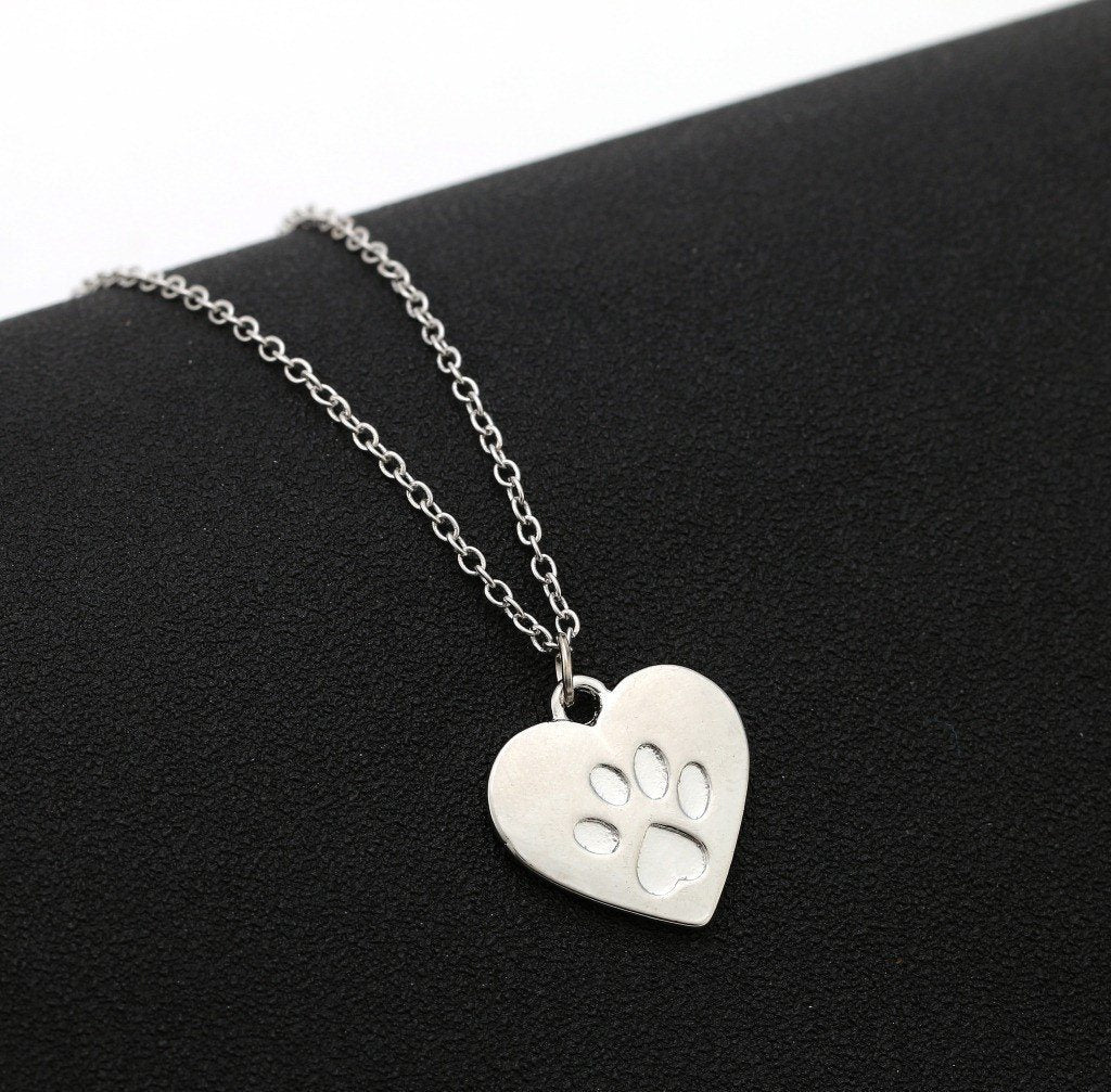 Silver dog paw necklace clearance